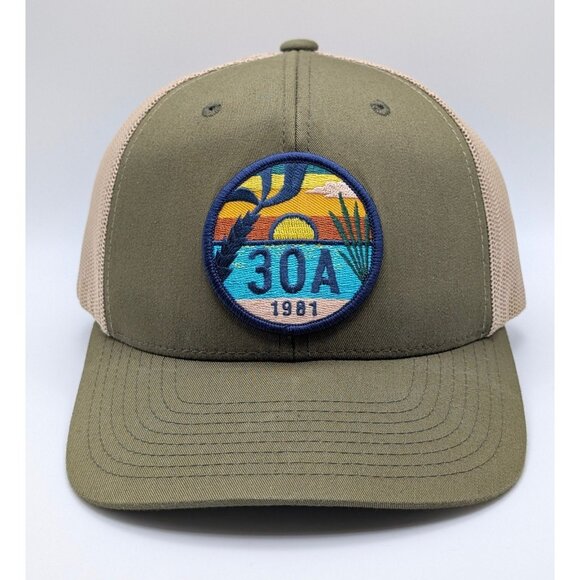30A Florida Snapback Trucker Hat Mesh Back Army Green Sunshine Beach Highway - Picture 2 of 5